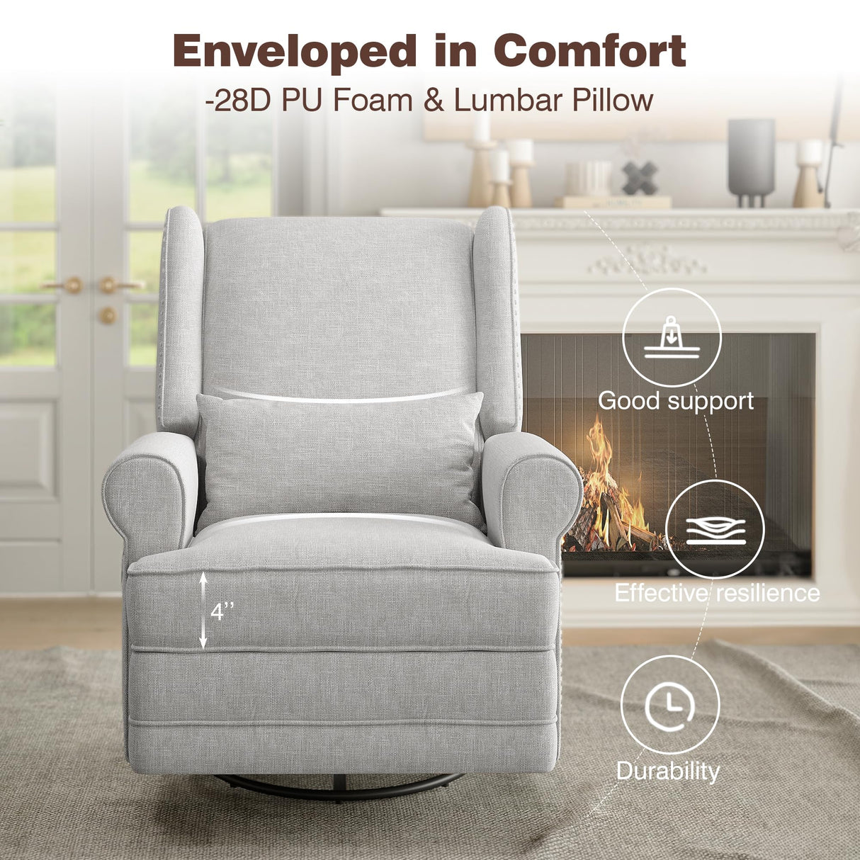 May in Color Swivel Recliner Chair with Extra Large Footrest, Comfy Upholstered Glider Rocking Chair for Living Room, Bedroom and Ofice, Grey May in Color