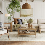 Nathan James Hayes Glass Top Coffee Table, Solid Wood Coffee Table with Glass Top and Rattan Bottom Shelf, Light Brown Nathan James