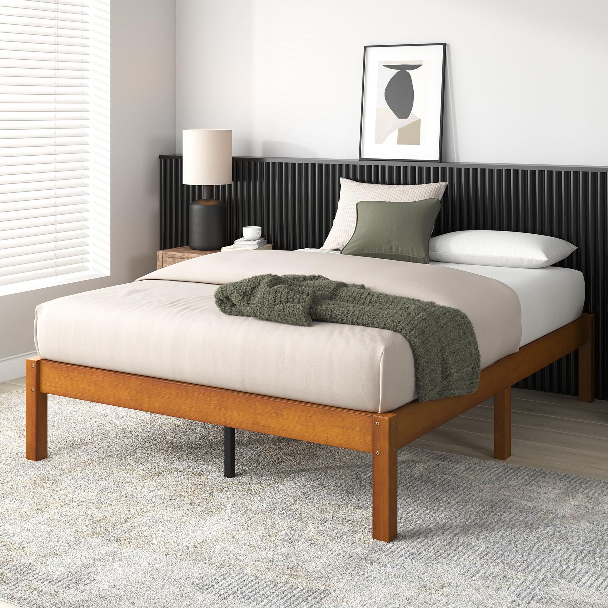 Zinus Ellie 14 Inch Sustainable Bamboo Platform Bed Frame - King Size, No Box Spring Needed - WoodArtSupply