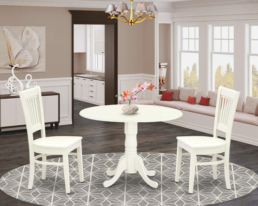 East West Furniture Dublin 3 Piece Modern Set Contains a Round Wooden Table with Dropleaf and 2 Dining Room Chairs, 42x42 Inch, Linen White - WoodArtSupply