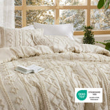 Bedsure Tufted Boho Comforter Set Queen Size - Beige Boho Bed Set, GentleSoft™ 3 Pieces Farmhouse Shabby Chic Embroidery Bedding, Gifts for Woman, Soft Jacquard Queen Comforter for All Seasons Bedsure