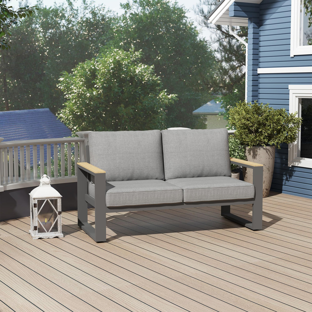 RoyalCraft Aluminum Outdoor Loveseat, All-Weather Metal Patio Furniture Sofa, Patio Sofa Chair for Porch Backyard Garden, Grey RoyalCraft