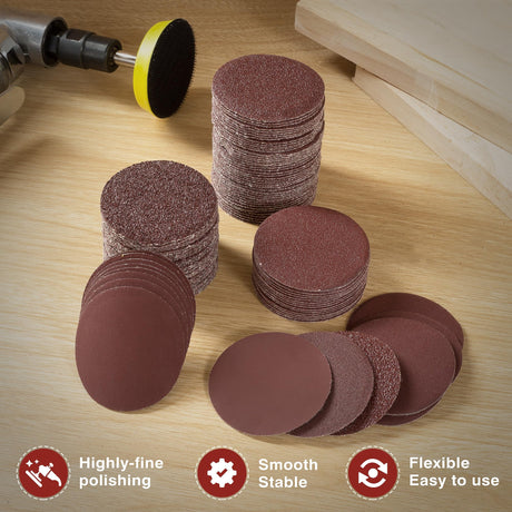 S SATC 100PCS 2 Inch Sanding Disc Hook and Loop Sandpaper 60 Grit Grinder Rotary Tools Attachment Aluminum Oxide Sanding Discs for Woodworking Wood Automotive Metal No-Hole S SATC