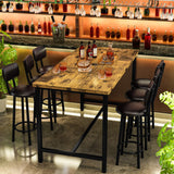 DKLGG 7-Piece Dining Table Set, 50" Bar Table Set for 6 with MDF & Metal Frame, Tall Dining with 6 PU Leather Chairs, Saving Space Pub and Chairs Sets for Bar, Kitchen, Brown DKLGG