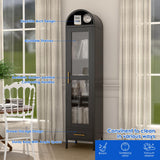 METALYEYE 73''H Metal Arched Storage Cabinet, Arch Display Bookcase Cabinet with Glass Doors & Shelves and 1Drawer for Living Room, Kitchens and Bedrooms,Office, Black, Assembly Required METALYEYE