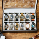 CASE ELEGANCE Solid Espresso Wood Watch Box Organizer with Glass Display Top 12 slot (Espresso) CASE ELEGANCE