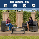 Vongrasig 3 Piece Patio Furniture Sets, All-Weather Wicker Outdoor Sofa Couch Sectional Set, Small Conversation Set for Patio, Garden w/Cushion, Glass Table, (Grey) Vongrasig