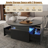 HedoAjim 31.5" Round Coffee Table for Living Room, LED Modern Living Room Table with Storage, Square Acrylic Coffee Tables with 2 Sliding Drawers, Wood Center Table for Reception Dinning Room, Black HedoAjim