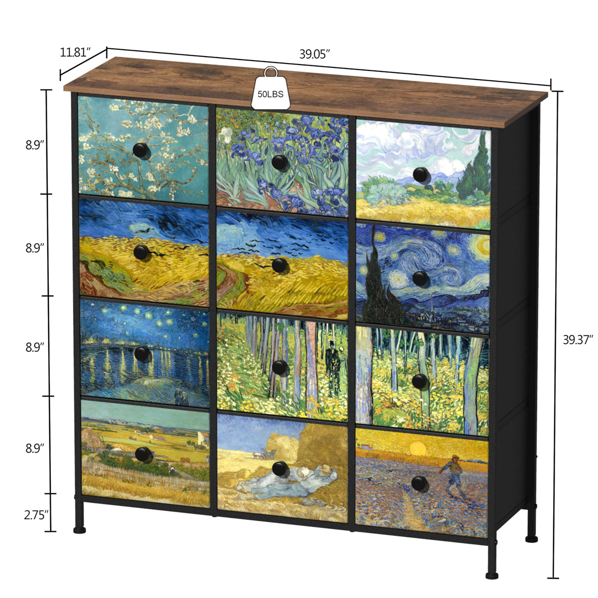 EXOTICA Dresser for Bedroom with 12 Drawers Tall Dresser & Chest of Drawers Fabric Dressers Storage Tower for Living Room Closet Hallway with Wooden Top and Metal Frame EXOTICA