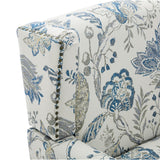 UIXE High Back Floral Accent Chairs Set of 2, Upholstered Armchair in Fabric, Retro Printed Wingback Arm Chair for Living Room, Nailhead Trim Single Sofa Bedroom Reading Seat - Plants Blue UIXE