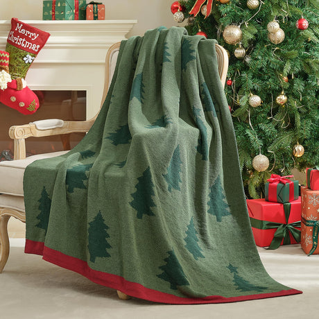 Amélie Home Christmas Throw Blanket for Couch, Reversible Pattern Christmas Tree Themed, Chenille Knit Xams Soft Cozy for Bed Home Decor Gift for Family, 50" x 60", Christmas Tree Amélie Home