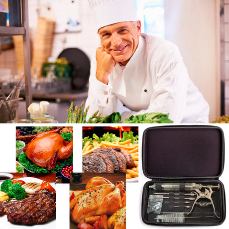 Meat Injector Syringe Stainless Steel Outdoor Meat Kit Marinade Flavor Food Injector Syringes with 3 Marinades Needles Grill Smoker Injectors Professional Syringe Held Culinary Barbecue Tool For BBG Milagroso