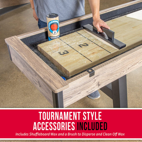 GoSports Premium 9 ft Shuffleboard Table with 8 Pucks, Shuffleboard Wax, and Brush GoSports