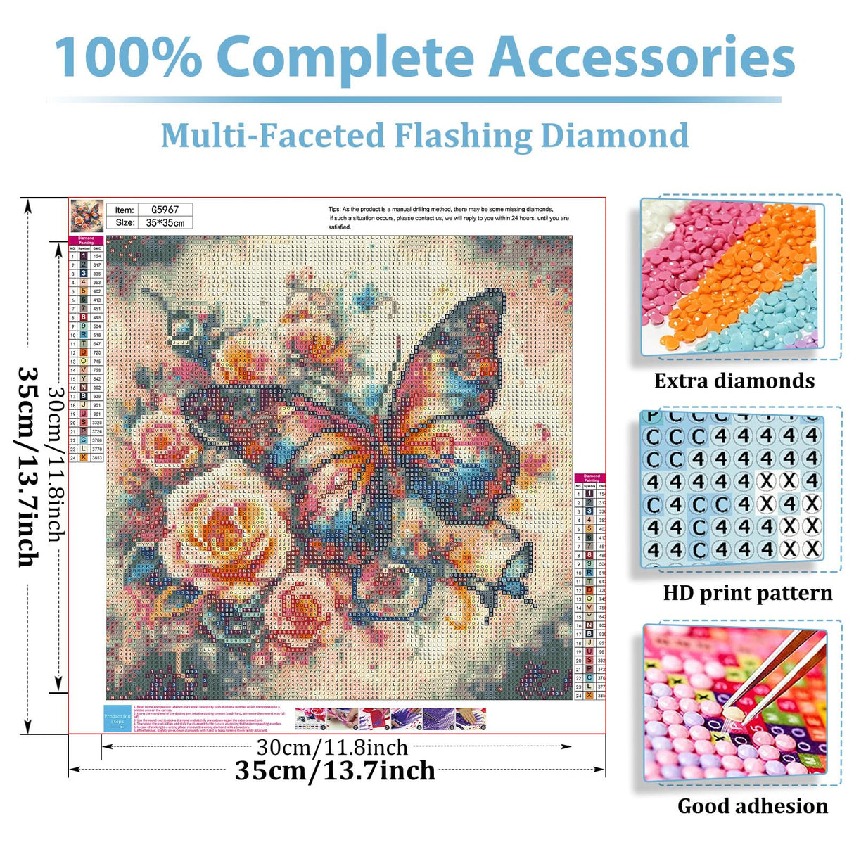 hkejoi Butterfly Diamond Art Kits for Adults, Butterfly Diamond Painting, 5D Round Full Drill Gem Art Kits DIY Crafts for Home Decor Gift 13.7''Wx13.7''L hkejoi