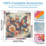 hkejoi Butterfly Diamond Art Kits for Adults, Butterfly Diamond Painting, 5D Round Full Drill Gem Art Kits DIY Crafts for Home Decor Gift 13.7''Wx13.7''L hkejoi