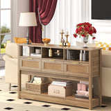 knoworld Rattan Console Table, Entryway Table Sofa Table with Storage, Hallway Foyer Table Behind Couch Table, Wood Console Tables Open Storage Shelf for Living Room, Hallway knoworld