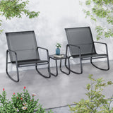 Ainfox 3 Piece Patio Furniture Set, All Weather Textile Outdoor Conversation Set with Rocking Bistro Chairs and Table, Small Patio Bistro Set for Backyard, Lawn, Garden, Poolside (Black) Ainfox