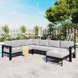 Tdewlye Multi-Person Outdoor Sofa Set, U-Shaped Aluminum Outdoor Sofa Set with Thick Cushions and Backrests, Modular Patio Sofa Set for Gardens, Backyards, and Balconies (Grey-AW) Tdewlye