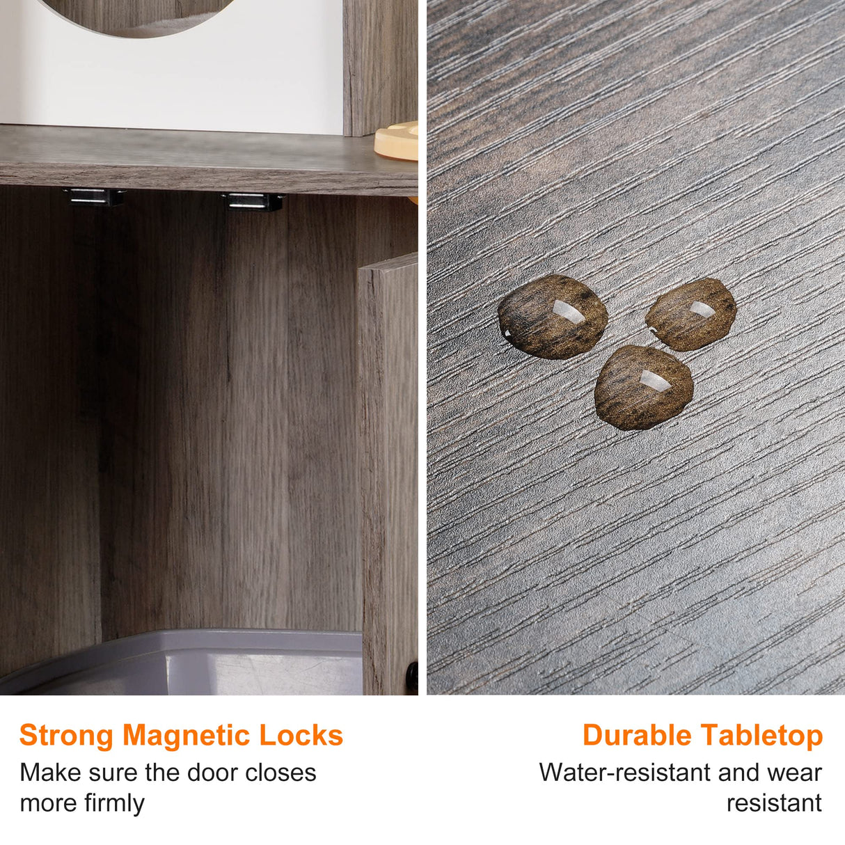 Heybly Cat Tree, Wood Litter Box Enclosure with Food Station, All-in-one Indoor Cat Furniture with Large Platform and Condo, Modern Style Cat Tower, Hammock, Rustic Brown HCT102SG Heybly