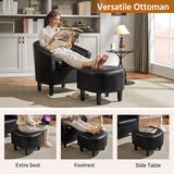 Yaheetech Accent Chair with Ottoman Set, Modern Faux Leather Upholstered Soft Barrel Chair and Footrest, Club Armchair and Footstool for Living Room/Bedroom/Reading Room/Guest Room, Black Yaheetech