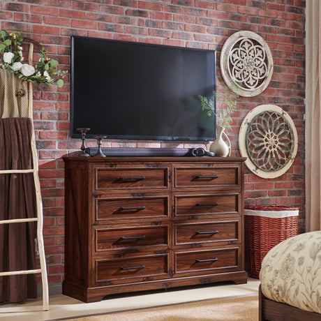 ACCOHOHO Farmhouse 8 Drawers Dresser Chests for Bedroom,52" Wide Wood Rustic Chest of Drawers with Metal Handle,Natural Texture,Drawer Organizer for Bedroom,Living Room,Hallway and Entryway,Brown ACCOHOHO
