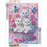 GDYEEH DIY 5D White Kitten Diamond Art Kits, Round Full Drill Butterfly Cat Diamond Painting Picture, Flower Basket Painting by Numbers Art Kits for Adults Beginners Home Wall Decor 12x16 inch GDYEEH