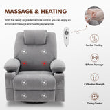 Weture Swivel Rocker Recliner Chair with Heat and Massage, 360 Degree Swivel Recliner Chair with Cup Holders and USB Port, Big Oversized Rocking Single Sofa for Living Room (Fabric, Grey) Weture