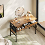 Maihail Small Desk with Drawers for Bedroom, Small Vanity Desk Without Mirror, 39.5inch, Writing Desk with Bookshelf, Computer Desk with Storage Drawers, Vanity Table no Mirror Rustic Brown Maihail