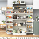 Hlivelood Farmhouse Kitchen Pantry Cabinet, 71" Tall Storage Cabinet with Adjustable Shelves & 4 Barn Doors & Drawer, Rustic Wood Cupboard for Kitchen, Dining Room, Living Room, White Hlivelood