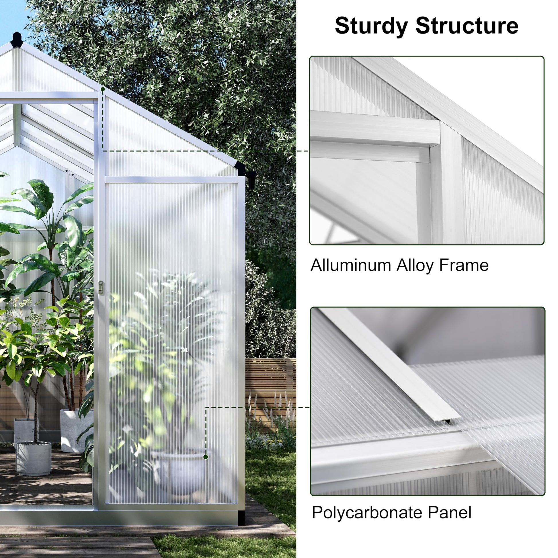 TROPOW 6.25 x 10 Ft Greenhouse for Outdoors with Quick Structure, Aluminum Alloy & Polycarbonate Green House with 24" x 23" Roof Windows Vent, Walk in Sunroom for Patio, Backyard, Garden,Silv - WoodArtSupply