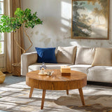 Gexpusm Round Wood Coffee Tables for Living Room, Farmhouse Circle Coffee Table, Mid Century Wooden Rustic Coffee Tables for Apartment, Easy Assembly (Only Coffee Table, 31.50" Dx31.50 Wx14.29 H) Gexpusm