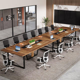 Tribesigns 8FT Large Conference Table for 10 People, Industrial 94.5-Inch Meeting Table with Two Grommets, Rectangular Podcast Training Table for Home Office, Studio, Business, 2 PCS Tribesigns