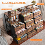 EnHomee Dresser for Bedroom with 11 Drawers Long Dresser TV Stand with Shelves Wide Dressers & Chests of Drawers Large Dresser for Bedroom Dresser, Sturdy Metal Frame, Wood Top, Rustic Brown EnHomee
