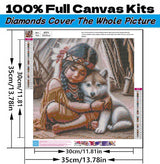 5D Diamond Art Kits for Adults Beginners,Indian Little Lass and Wolf DIY Full Round Drill Diamond Painting Kits,Young Woman Paint by Diamonds Dots Gem Art Easy,Home Wall Decor 14X14 Inch Acelii