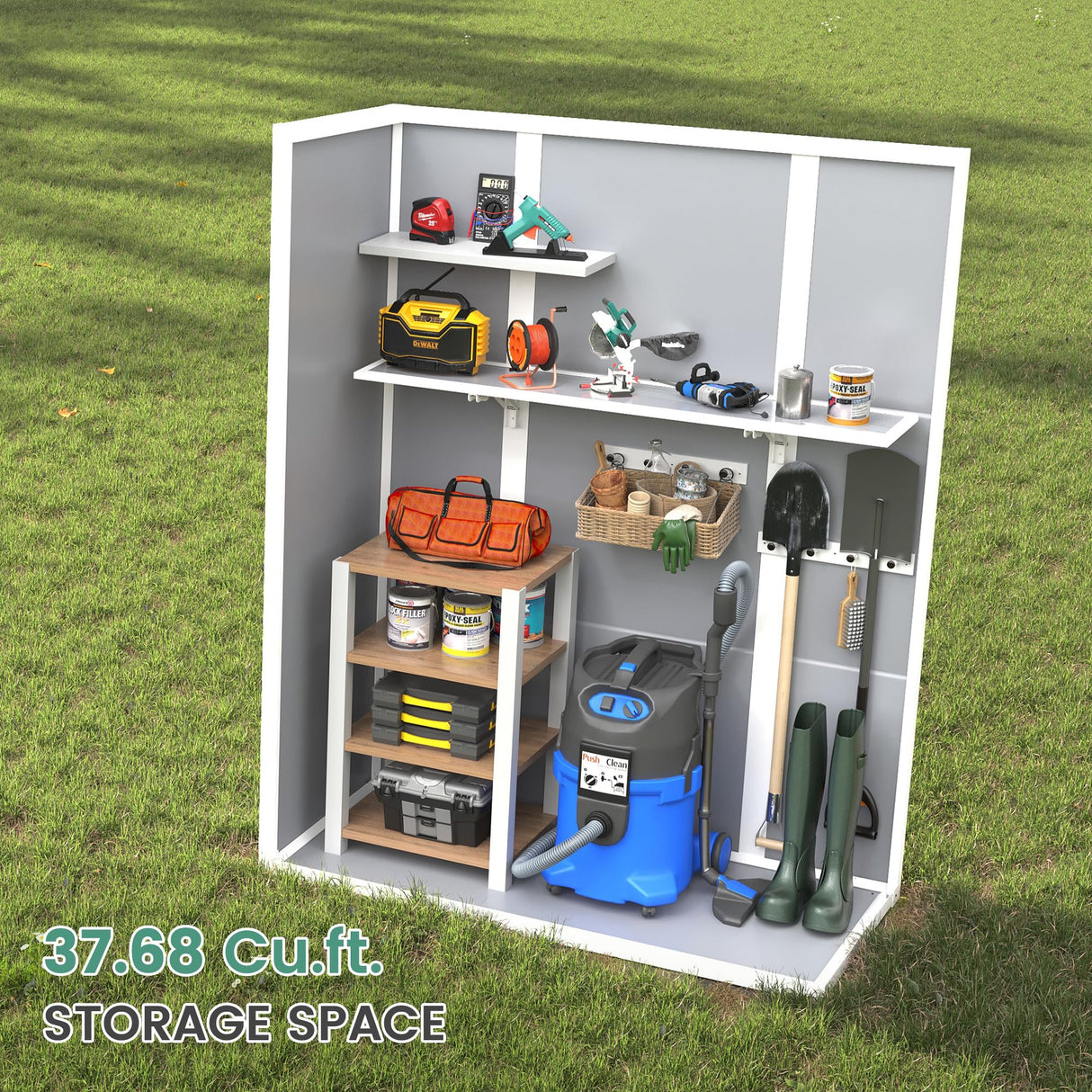 UDPATIO 38 Cu.ft Outdoor Resin Storage Shed, Vertical Tool Shed with Shelving Brackets for Patio Pool Lawn Garden, Grey UDPATIO