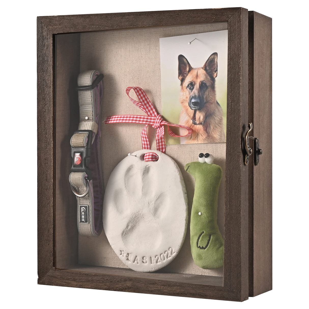 Gognlvn Pet Memorial Shadow Box with Clay Paw Print Impression Kit,Dog Wood Picture Frame Ornament as Loss Pet Keepsake and Gifts for Pet Lover Gognlvn