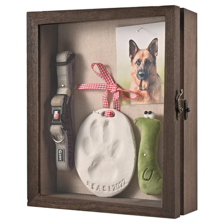 Gognlvn Pet Memorial Shadow Box with Clay Paw Print Impression Kit,Dog Wood Picture Frame Ornament as Loss Pet Keepsake and Gifts for Pet Lover Gognlvn