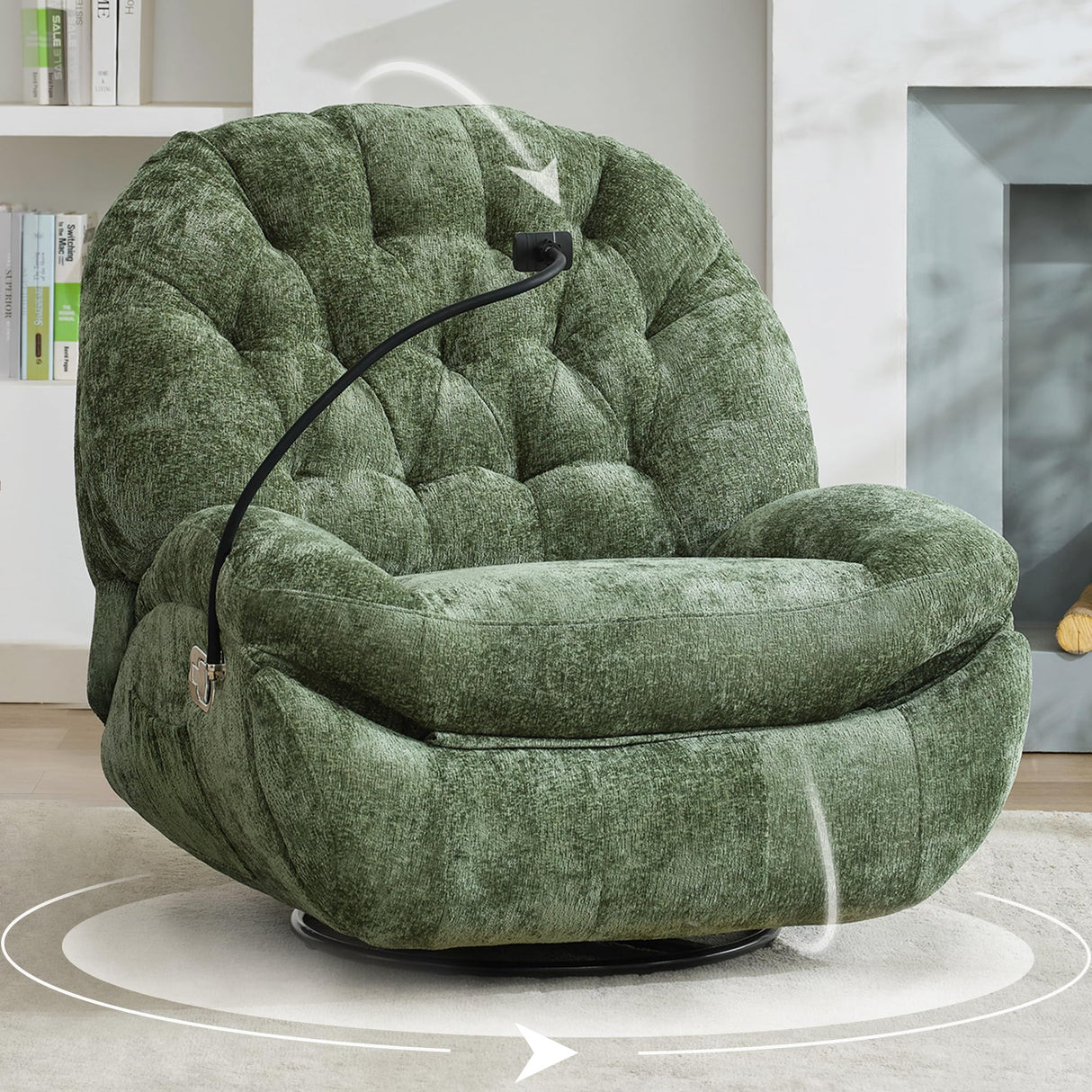 Immulize 360°Swivel Rocker Recliner Chair,Manual Rocker Recliner Chair with Phone Holder,Rocking Oversized Recliner,Large Recliner Glider Chair for Living Room,Bedroom,Chenille,Green Immulize