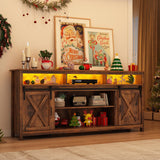 70" LED Farmhouse TV Stand for 80/75/70 Inch TVs,Tall Entertainment Center Storage Cabinets w/Power Outlets and Sliding Barn Door,Rustic TV Stands for Living Room,Media Console Cabinet (Brown) Hlivelood