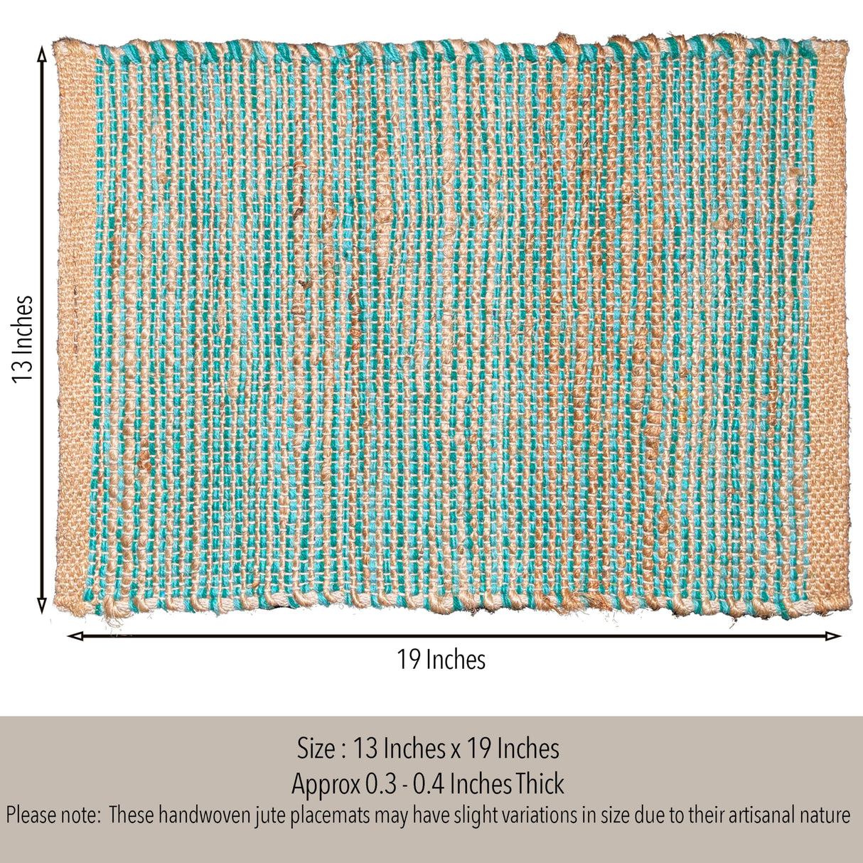 Chardin Home Natural Jute & Aqua Turquoise Placemats, Set of 4 – Rustic Handmade Boho Table Mats, 13x19 in Dining Table Placemats - Kitchen, Everyday Meals, Holidays, Farmhouse or Modern Table Décor Chardin home