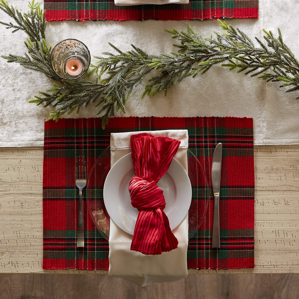 DII Farmhouse Christmas Plaid Dining Table & Kitchen Décor, Holiday Placemat Set, 13x19, Red & Green, 6 Count DII
