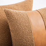 SINYASAN 18"x18" Tobacco Boucle Throw Pillow Covers with Faux Leather Accents Set of 2 Fluffy Textured Decorative Pillow Cases for Couch Bed Boho Farmhouse Square Cushion Covers for Nordic Home Décor SINYASAN