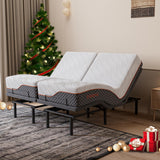 ESHINE 14" Hybrid Mattress Twin XL + Adjustable Bed Frame - Luxury Gel Memory Foam, Upholstered Bed Frames with Massage, USB, Under Bed Night Light, Head and Foot Incline, Split King ESHINE