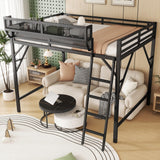 Mirightone Full Size loft Bed with A Shelf, Metal Loft Beds with Soft Ladder Rung Cover, Heavy-Duty Tall Loft Bed Frame for Kids Boys Girls Teens Adults, Noise-Free,No Box Spring Needed, Black Mirightone