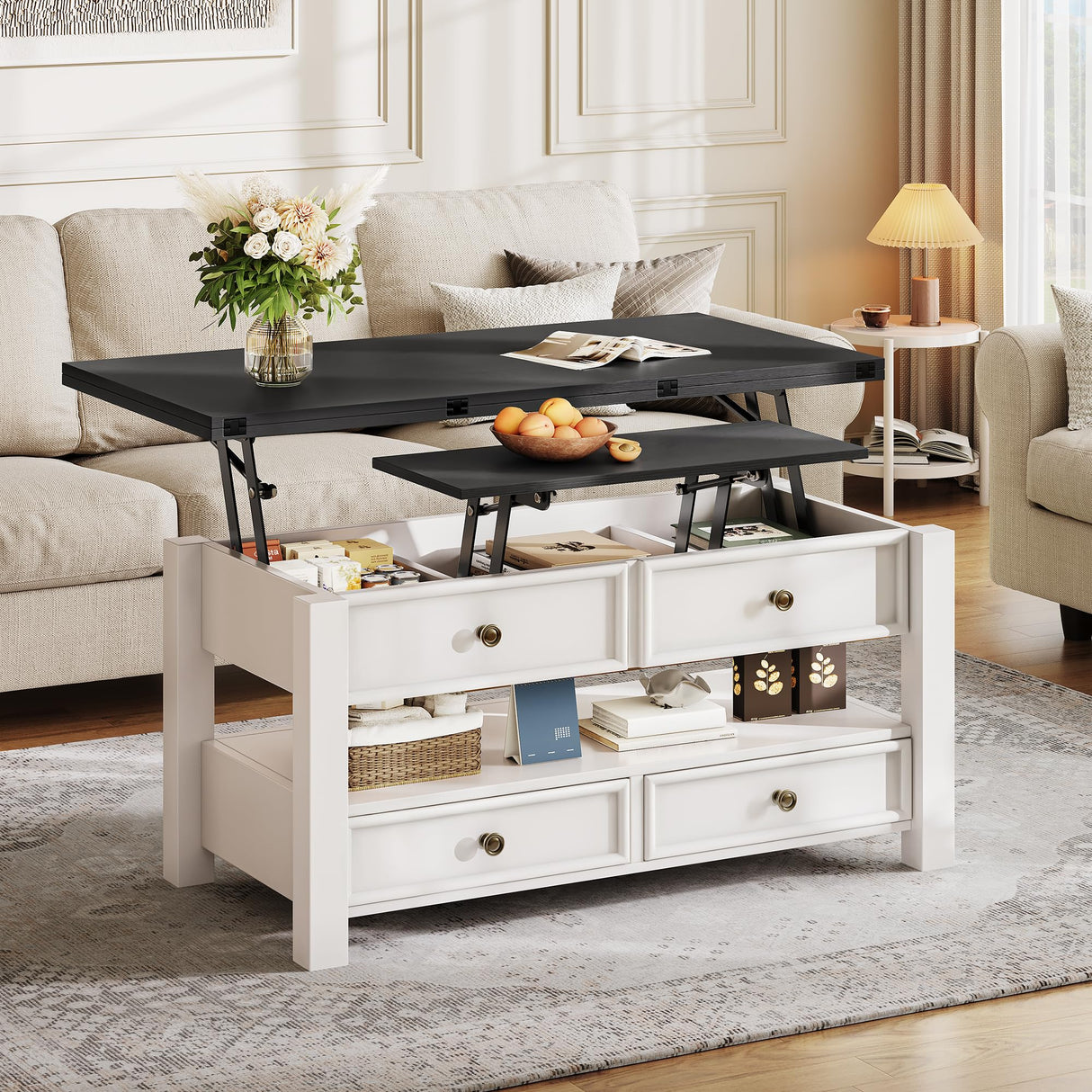 YITAHOME Lift Top Coffee Table, Multi-Functional Convertible Coffee Table with Drawers and Hidden Storage, Dining Table for Living Room, Home Office YITAHOME