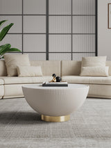 Manhattan Comfort Modern Anderson Coffee Table Upholstered in Cream Leatherette with Ceramic Faux Marble Tabletop Manhattan Comfort