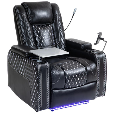 JIKFRIMA Power Zero Gravity Recliner Chair for Adults Breathable Leather Electric Recliners Adjustable Home Theater Seating with Smart Cup Holders, USB Ports, Hidden Arm Storage, Tray Table