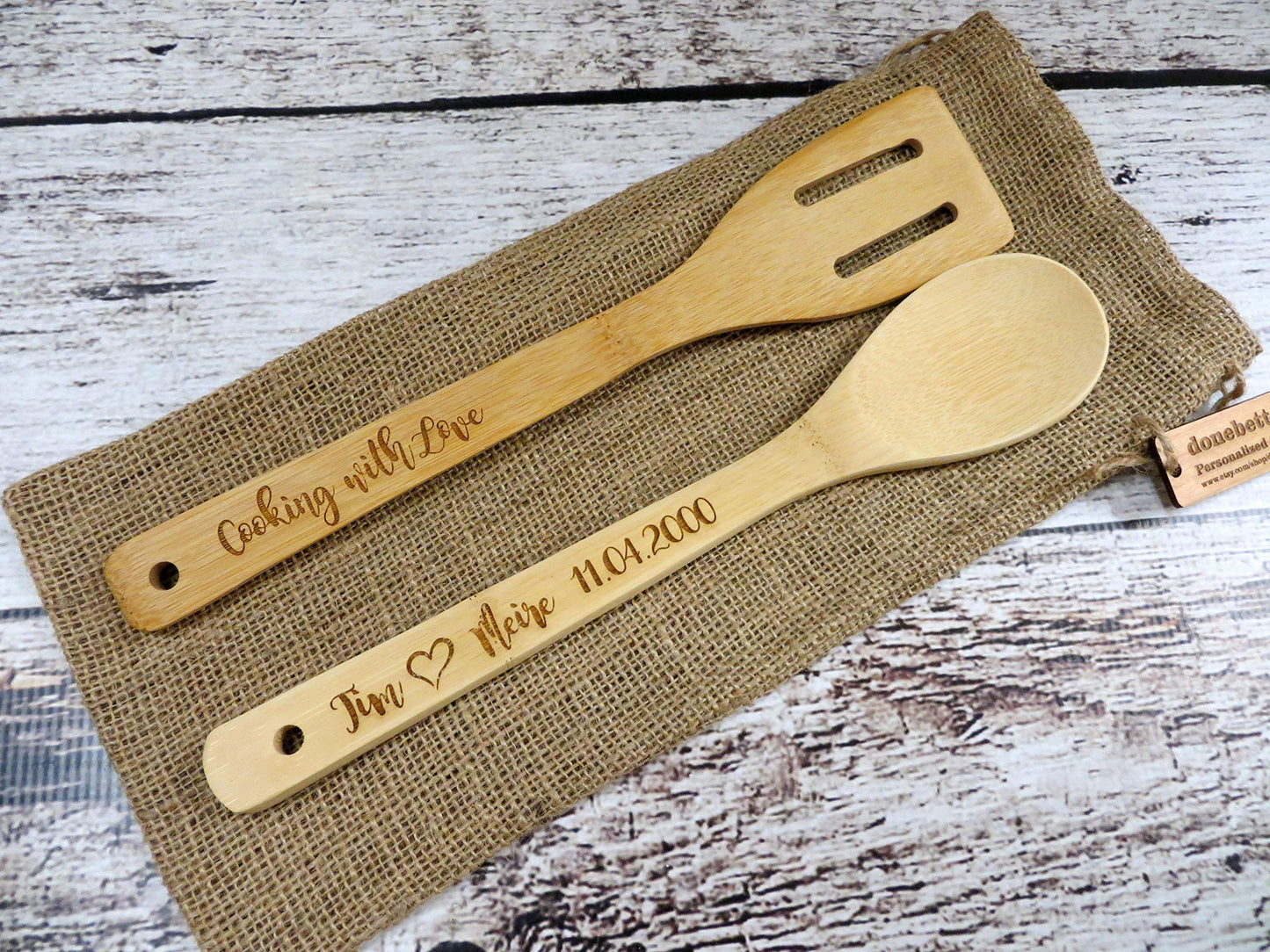 Personalized Wooden Bamboo Spoon and Spatula - WoodArtSupply