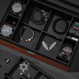 BEWISHOME Jewelry Box for Men, Mens Jewelry Box with Glass Top, Wooden Watch Box Organizer with Smooth Faux Leather Interior, Jewelry Display Case for Earrings Rings Bracelets Watches, Brown SSH07Y BEWISHOME