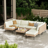 ENSTVER Outdoor Patio Sectional Furniture Set, 8 Piece Wicker Conversation Patio Furniture Wtih Extra Waterproof Cover and Thick Cushions for Garden, Backyard(Beige) ENSTVER
